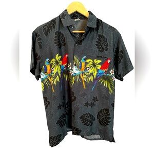 Vintage Black Hawaiian Aloha Shirt, with Tropical Birds. Size Small